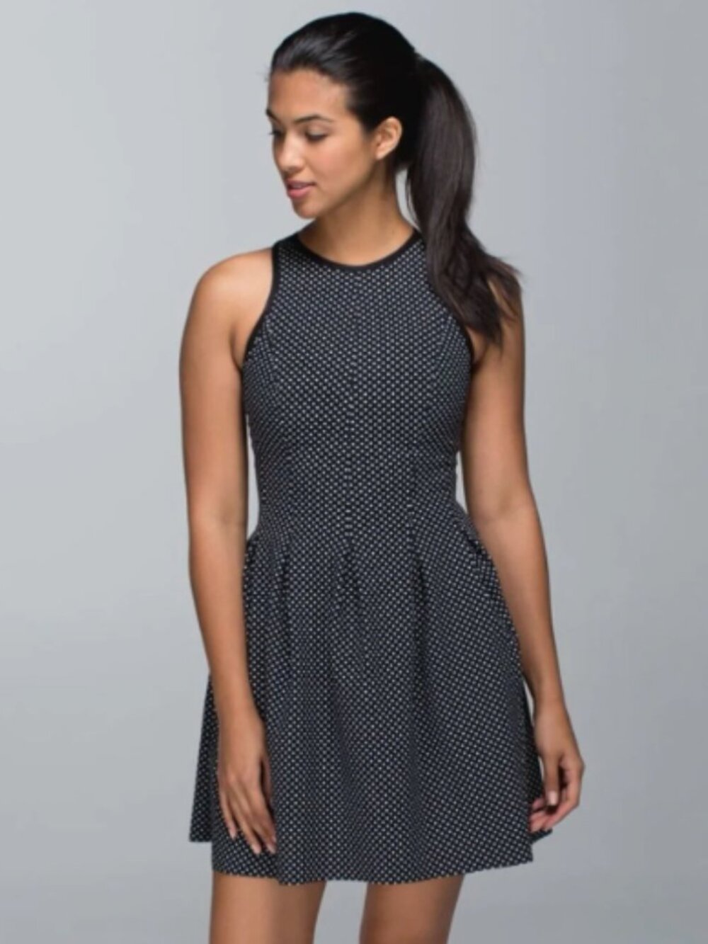 EUC lululemon Here To There Black Polka Dot Dress Navy 8 - Picture 7 of 8